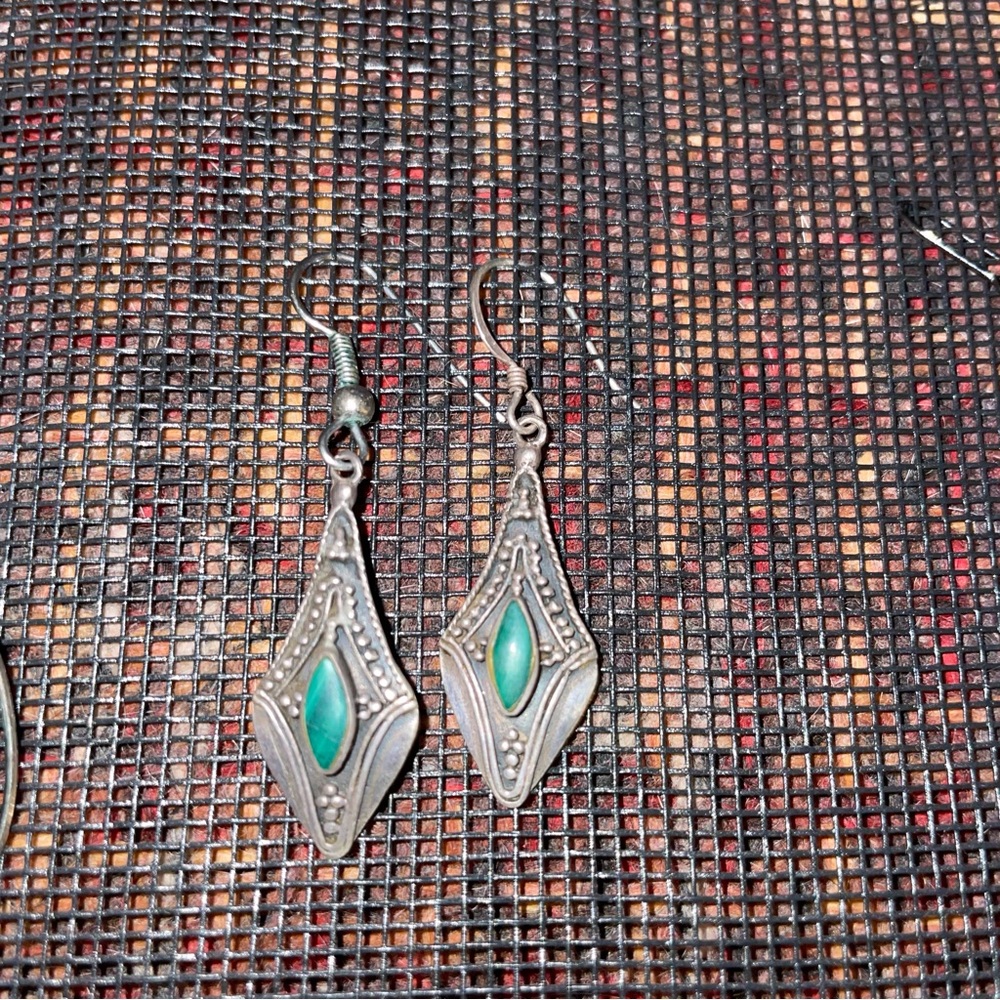 Green Malachite and Silver Dangle Earrings